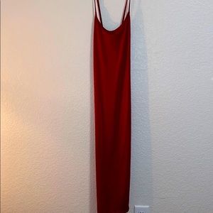 Red bodycon dress with slit crisscross straps